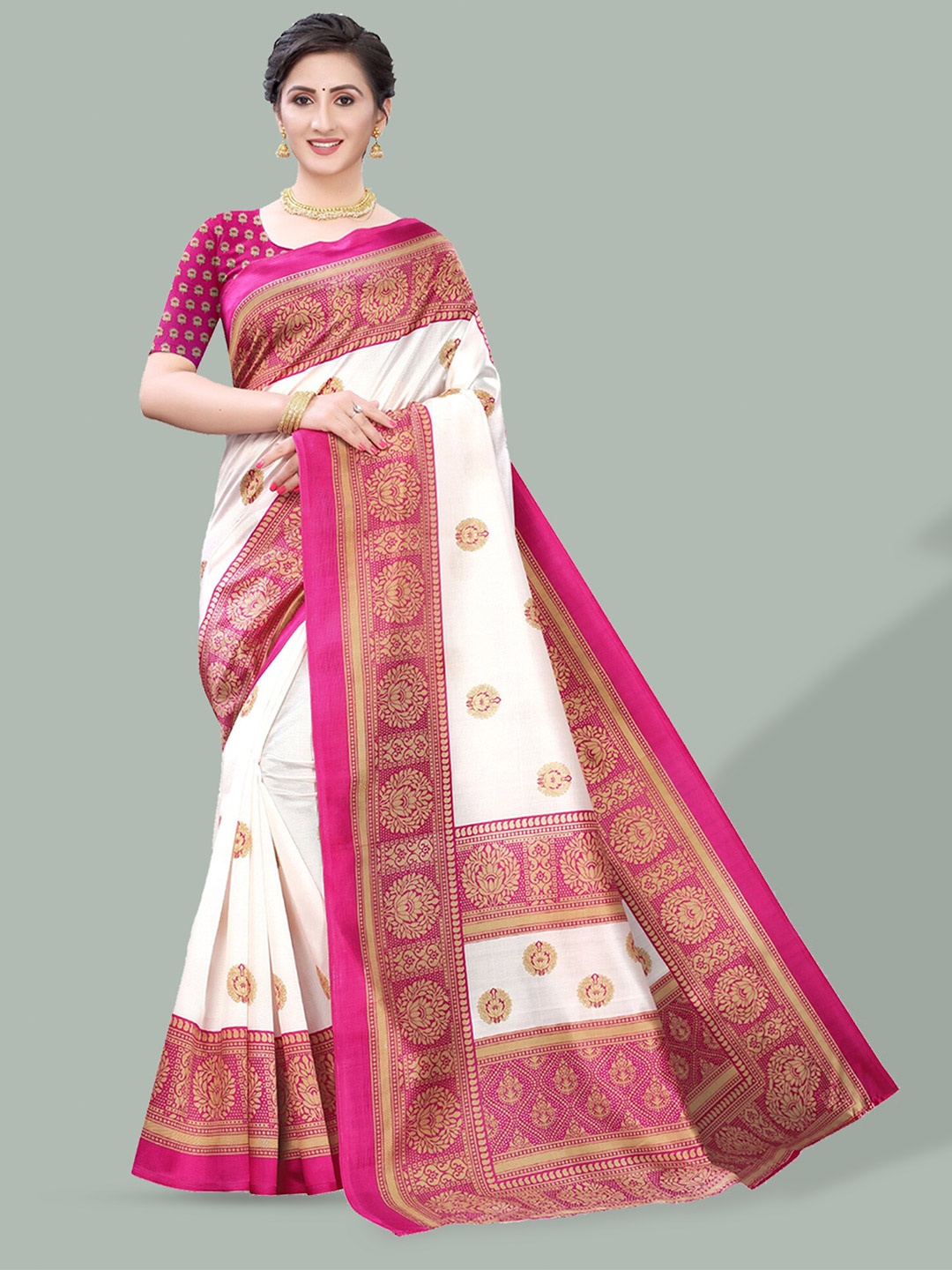

Poshyaa Ethnic Motifs Mysore Silk Saree, Pink