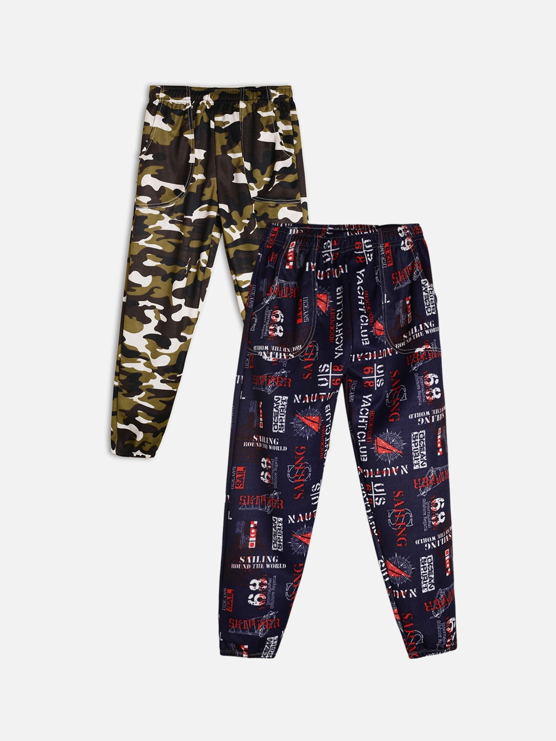 

Fashionable Boys Pack of 2 Camouflage Printed Track Pants, Navy blue