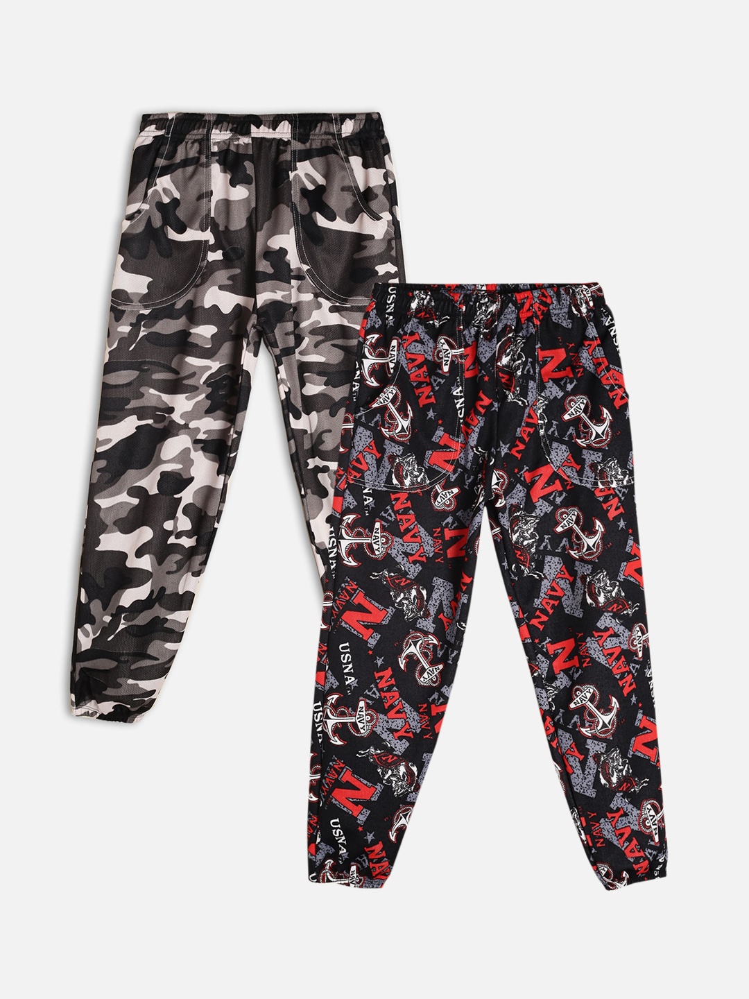 

Fashionable Boys Pack Of 2 Printed Mid-Rise Lounge Pants, Black