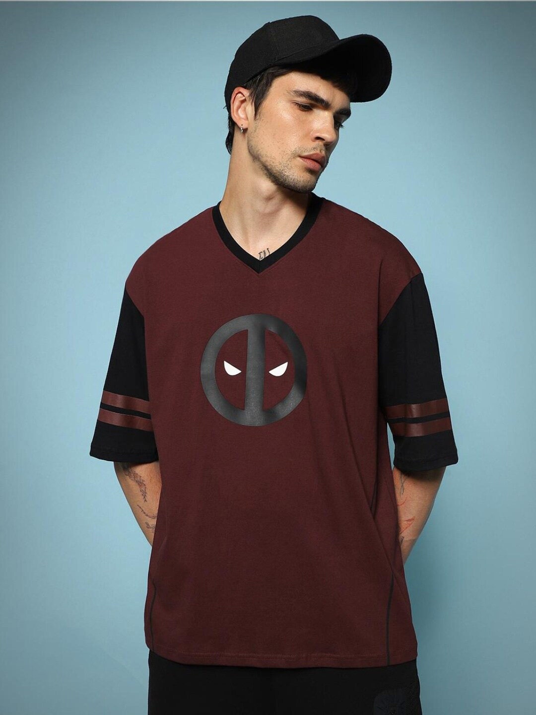 

Bewakoof x OFFICIAL MARVEL MERCHANDISE Graphic Printed Cotton Oversized T-shirt, Maroon