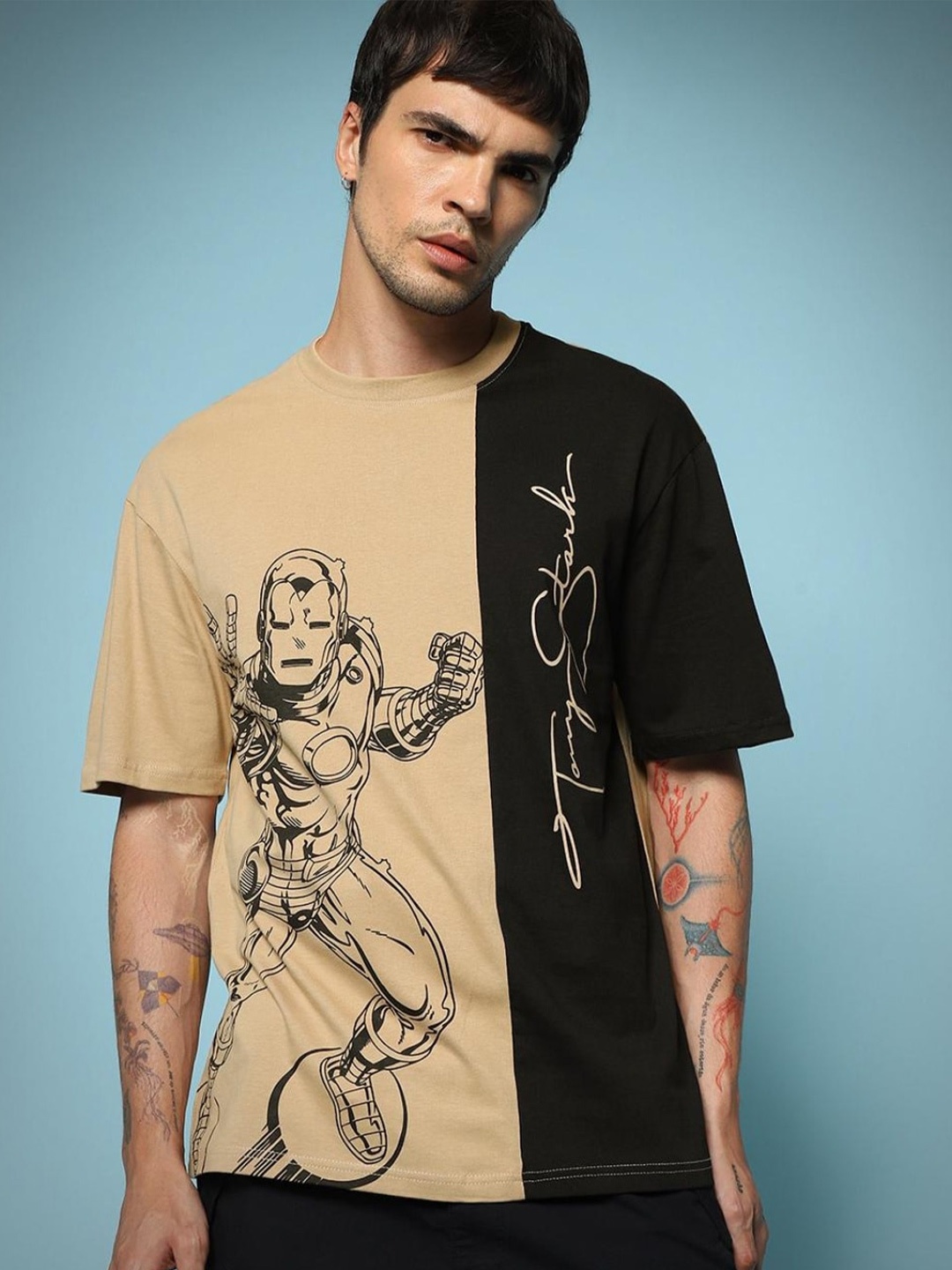 

Bewakooff x OFFICIAL MARVEL MERCHANDISE The Stark Graphic Printed Oversized T-shirt, Brown