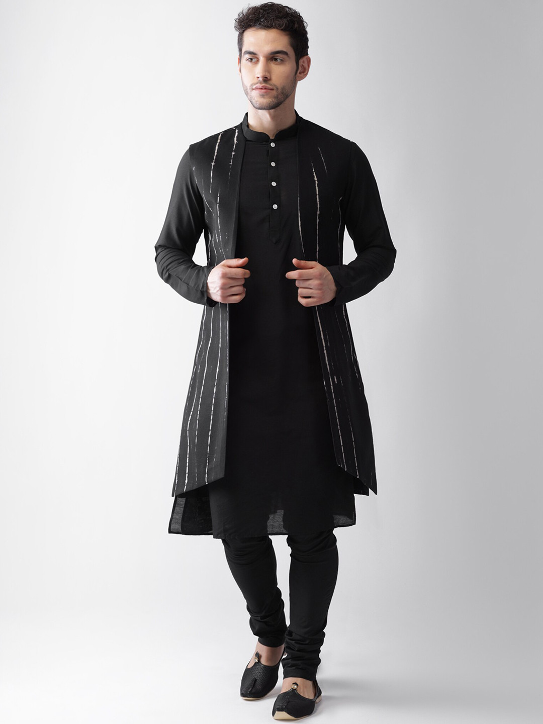 

KISAH Mandarin Collar Kurta with Churidar & Jacket, Navy blue