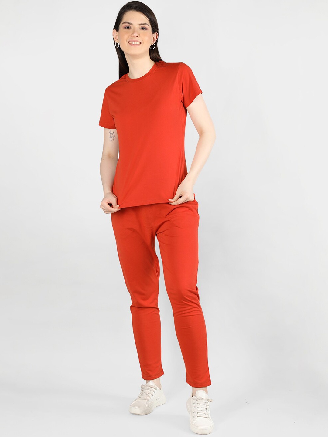 

Plagg Round Neck Pure Cotton Short Sleeves Tracksuits, Red