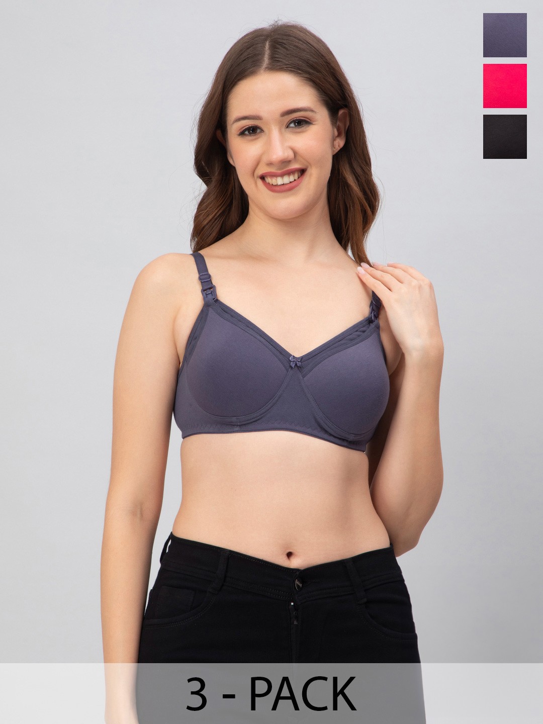 

CEE-18 Pack Of 3 Full Coverage Lightly Padded Anti Microbial Cotton Maternity Bras, Red