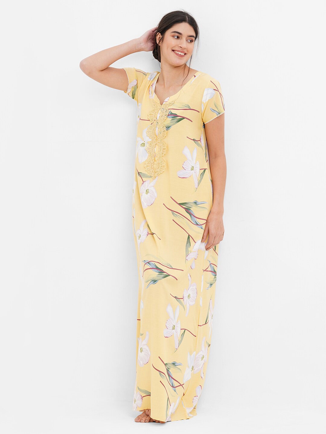 

Sweet Dreams Yellow Floral Printed Maxi Nightdress