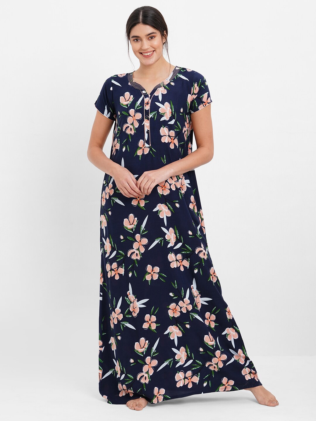 

Sweet Dreams Navy Blue Floral Printed Maxi Nightdress