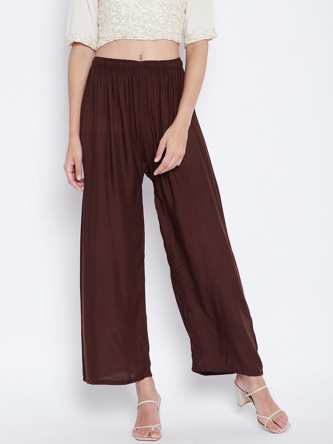 

Clora Creation Women Flared Palazzos, Coffee brown