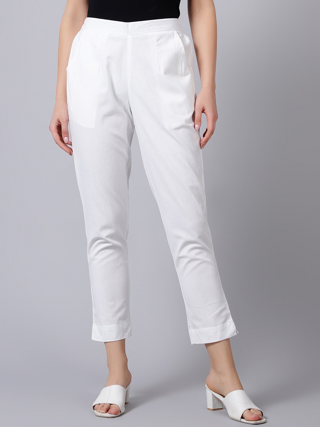 

Idalia Women High-Rise Cotton Trousers, White