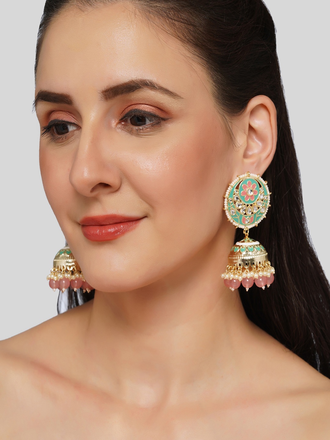 

AQUASTREET Gold-Plated Dome Shaped Jhumkas Earrings
