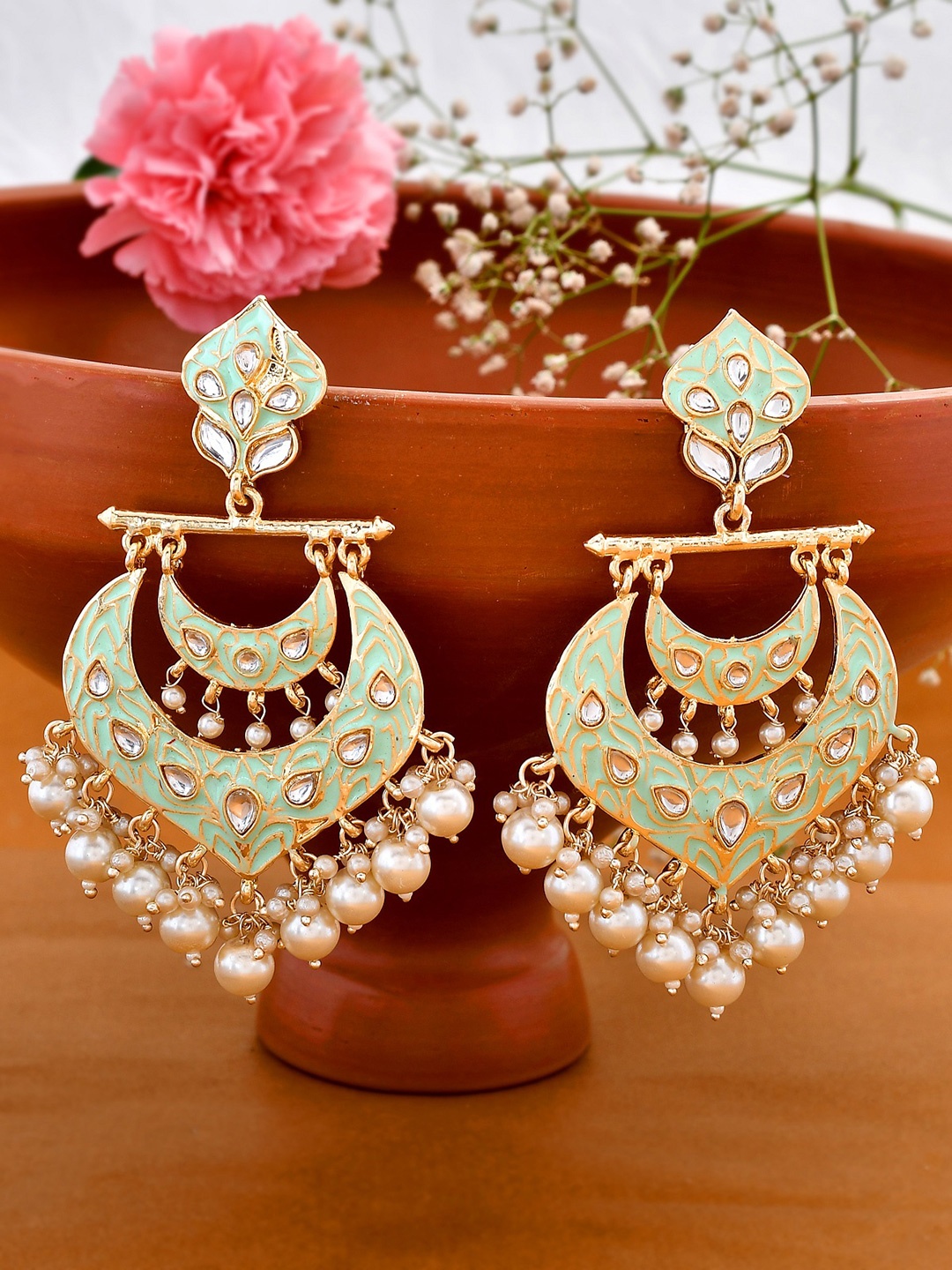

AQUASTREET Gold-Plated Contmporary Chandbalis Earrings