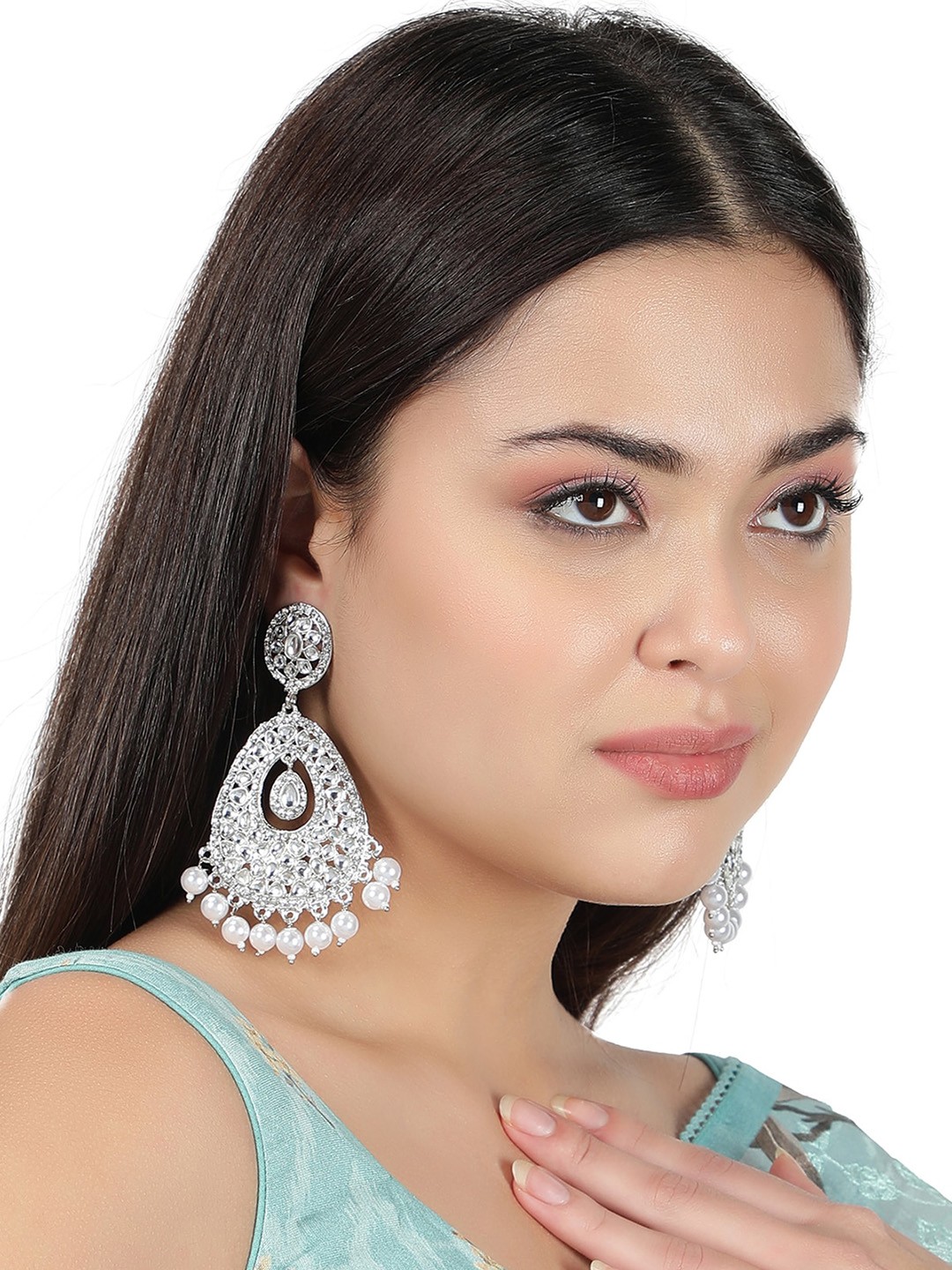 

AQUASTREET Silver-Plated Teardrop Shaped Drop Earrings