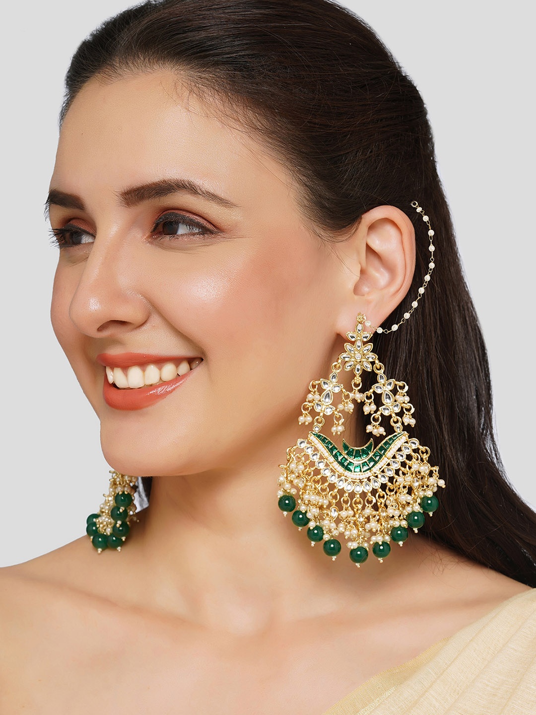 

AQUASTREET Gold-Plated Crescent Shaped Chandbalis Earrings