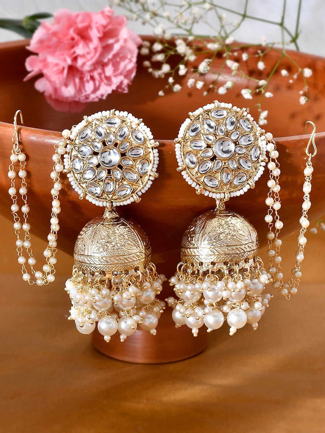 

AQUASTREET Gold-Plated Dome Shaped Jhumkas Earrings