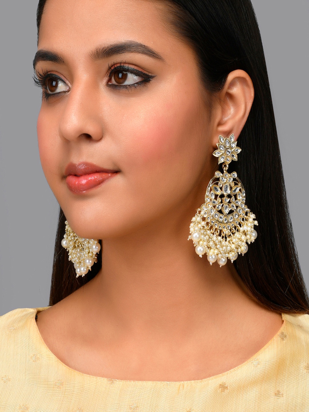 

AQUASTREET Gold-Plated Crescent Shaped Chandbalis Earrings