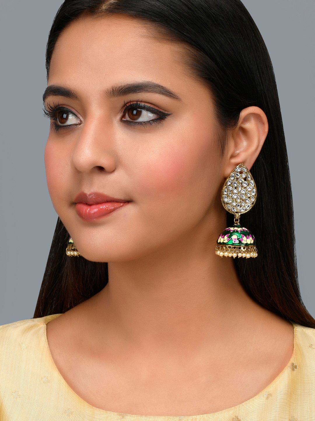 

AQUASTREET Gold-Plated Dome Shaped Jhumkas Earrings