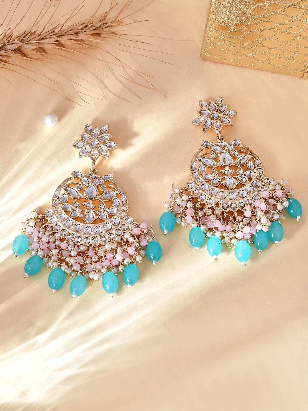 

AQUASTREET Gold-Plated Crescent Shaped Chandbalis Earrings, Blue