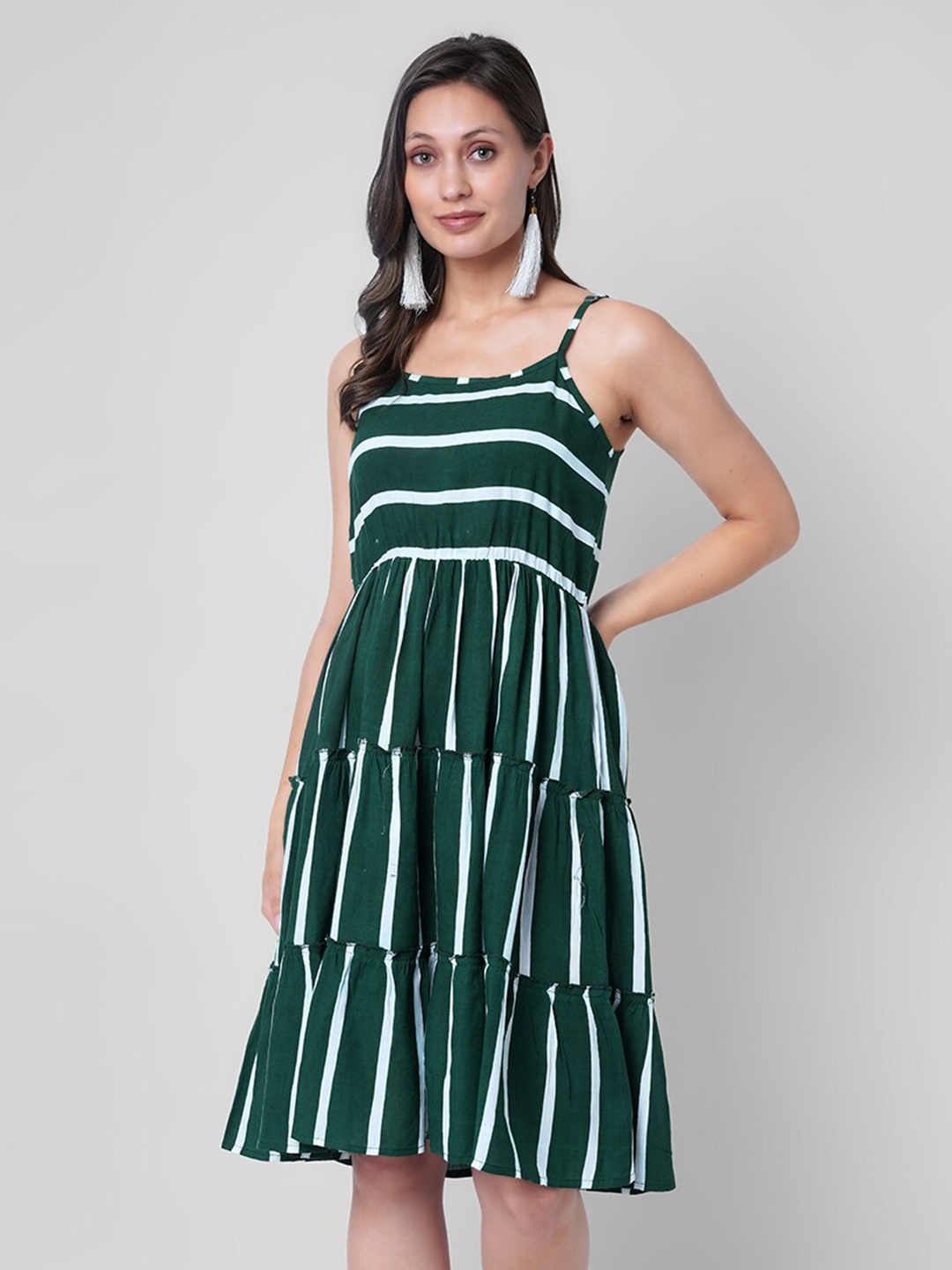 

VASANT APPAREL Striped Fit & Flare Dress, Green