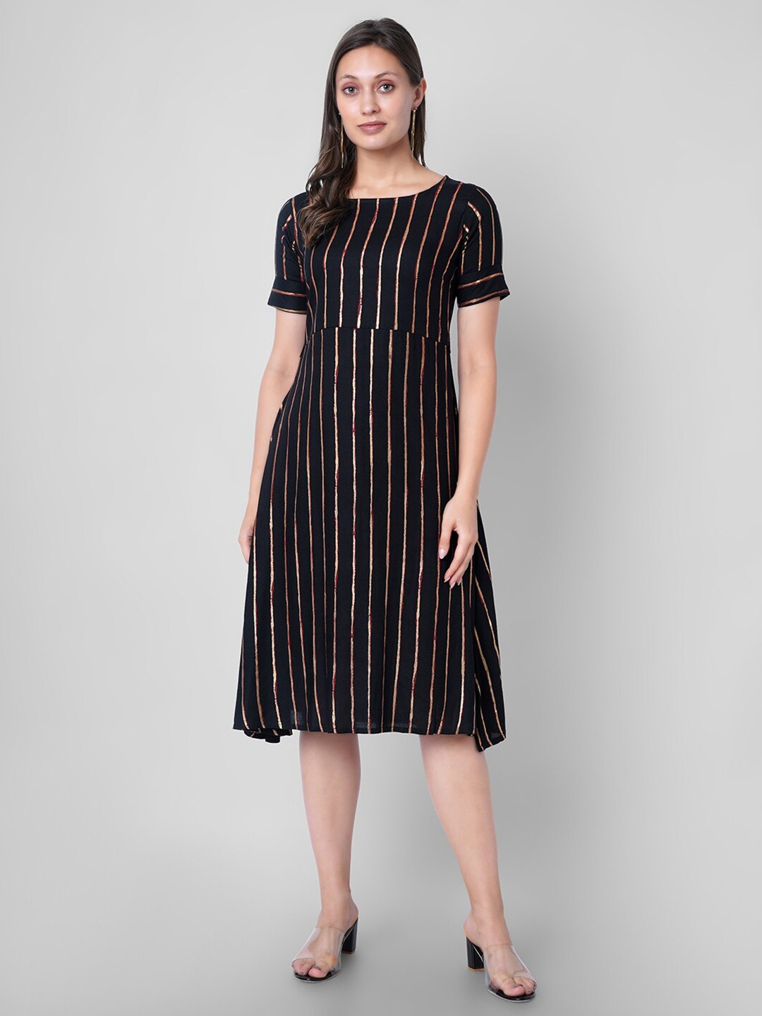 

VASANT APPAREL Striped A-Line Dress, Black