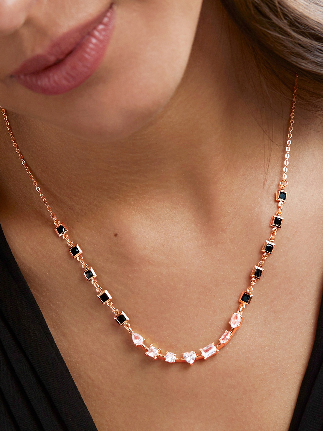

MINUTIAE Rose Gold-Plated Beaded & AD Studded Mangalsutra