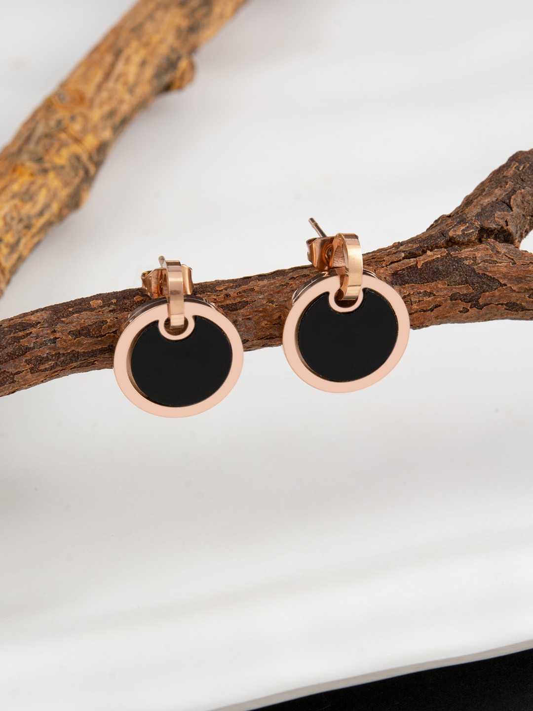 

E2O Gold-Plated Contemporary Drop Earrings, Black