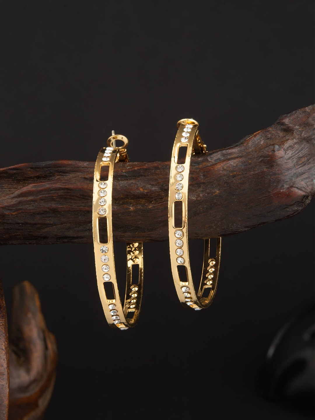 

E2O Gold Plated Circular Stone Studded Hoop Earrings