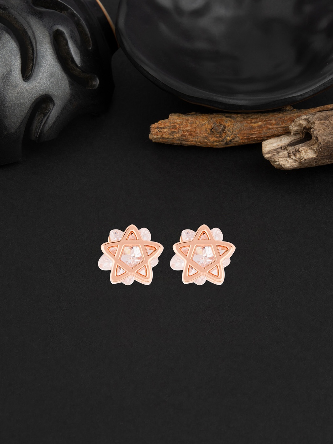 

E2O Rose Gold Plated Floral Stone Studded Studs Earrings