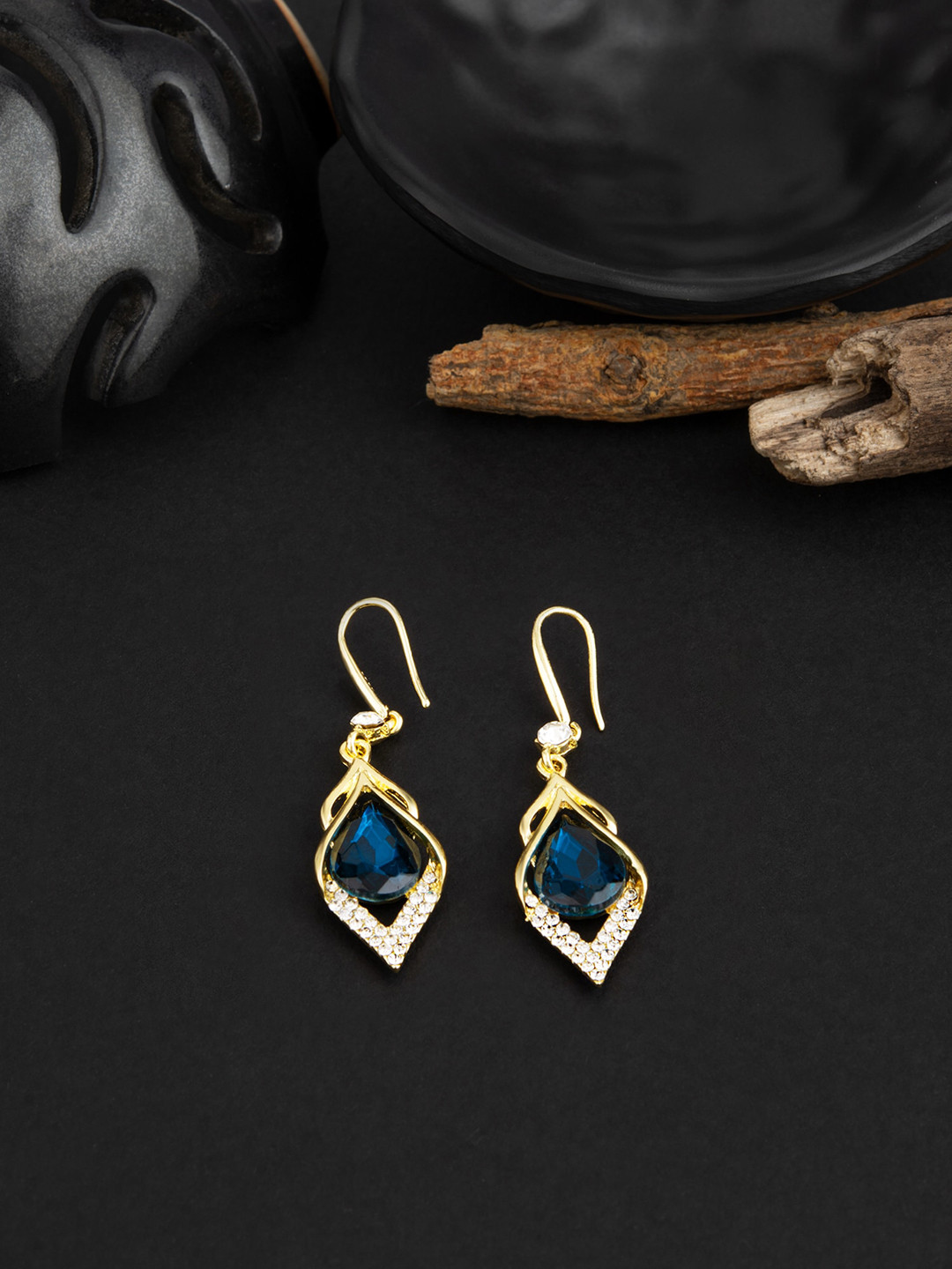 

E2O Gold-Plated Contemporary Drop Earrings, Blue
