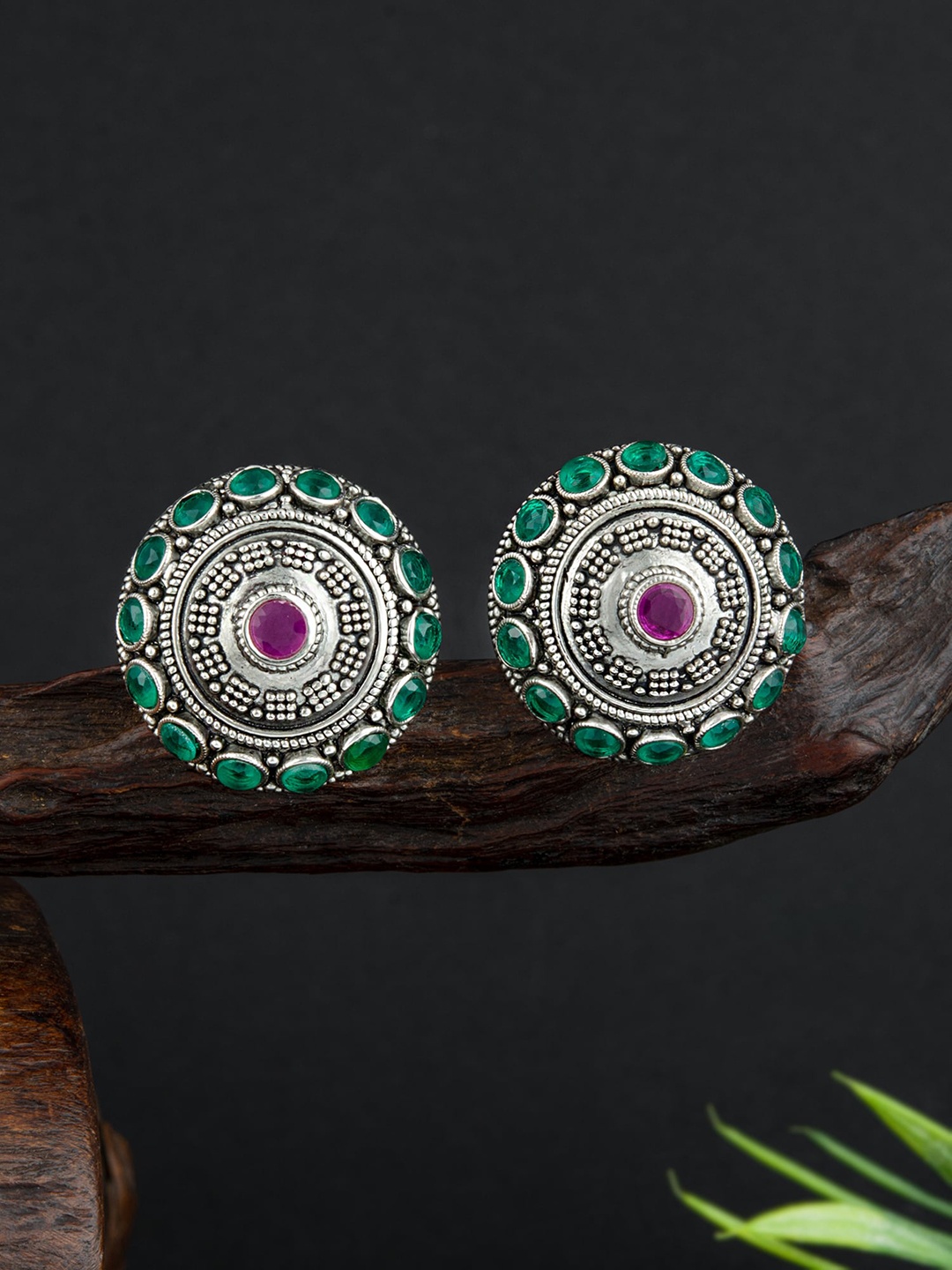 

E2O Silver-Plated Oxidized Circular Studs Earrings