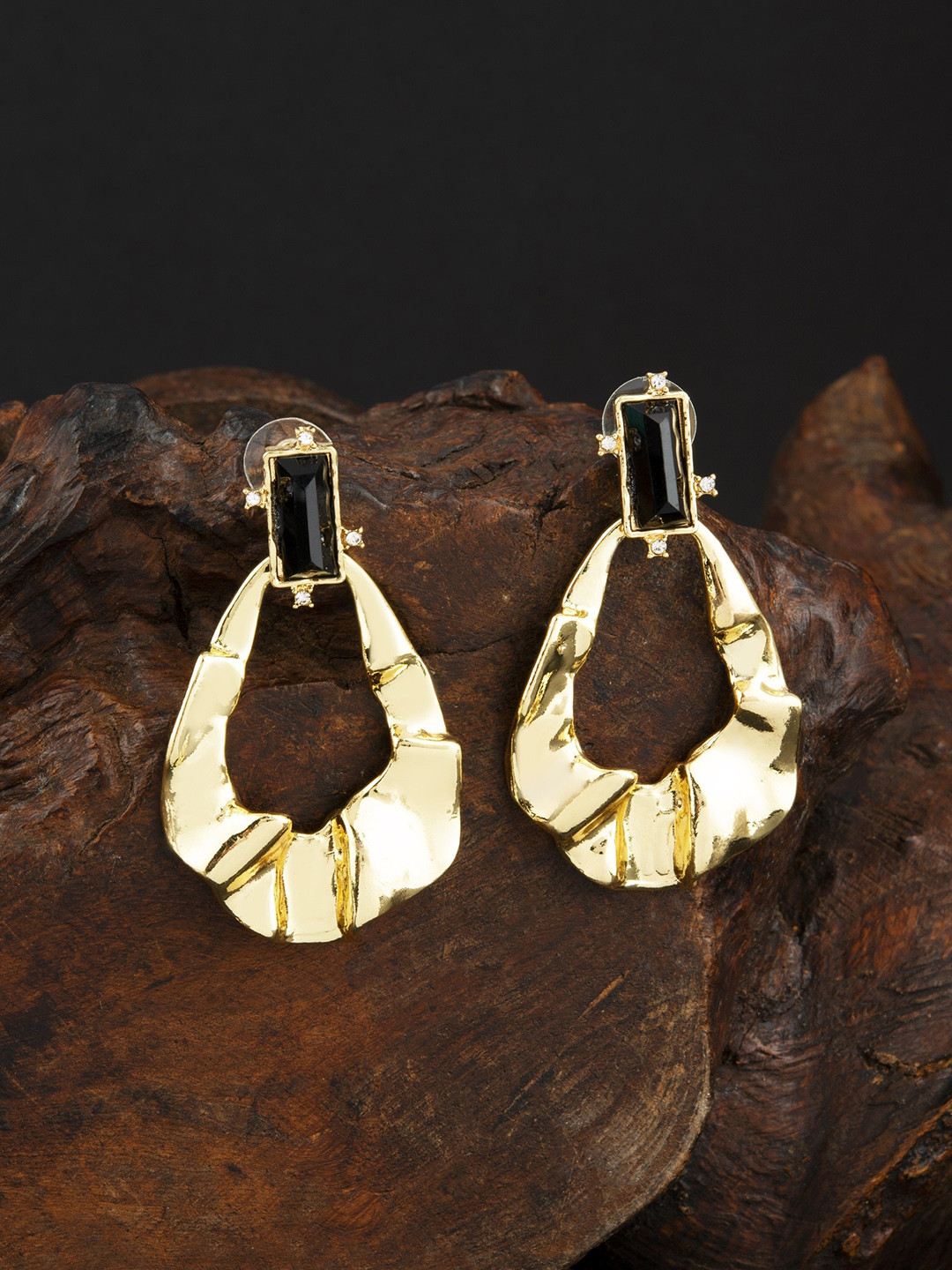 

E2O Gold-Plated Contemporary Stone Studded Drop Earrings