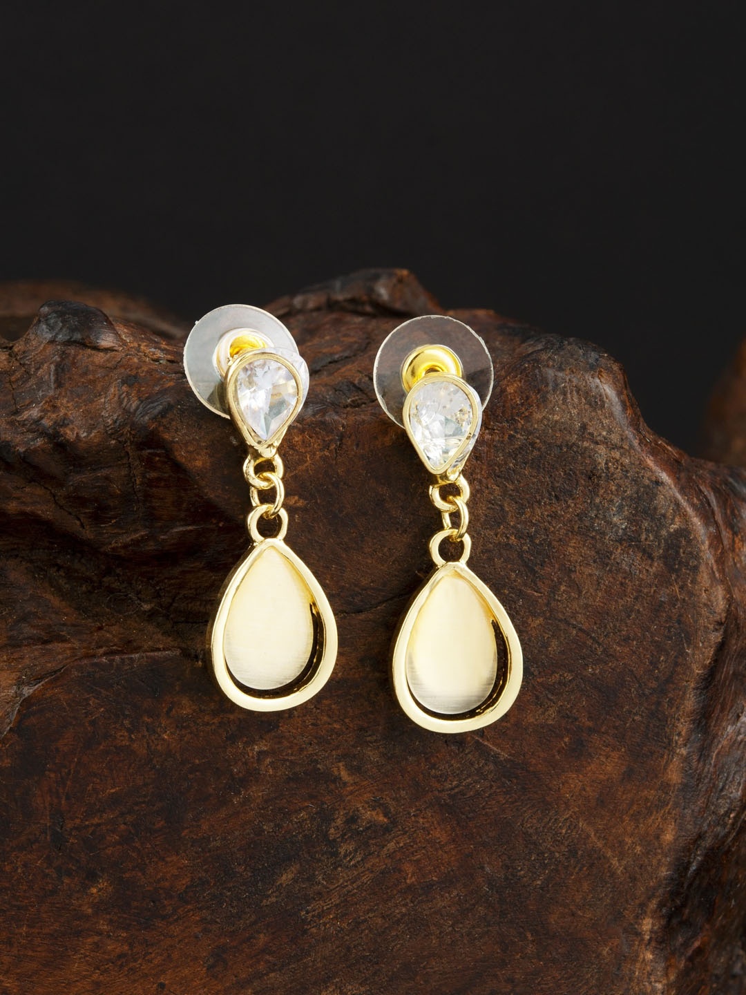 

E2O Gold-Plated Contemporary Stone Studded Drop Earrings
