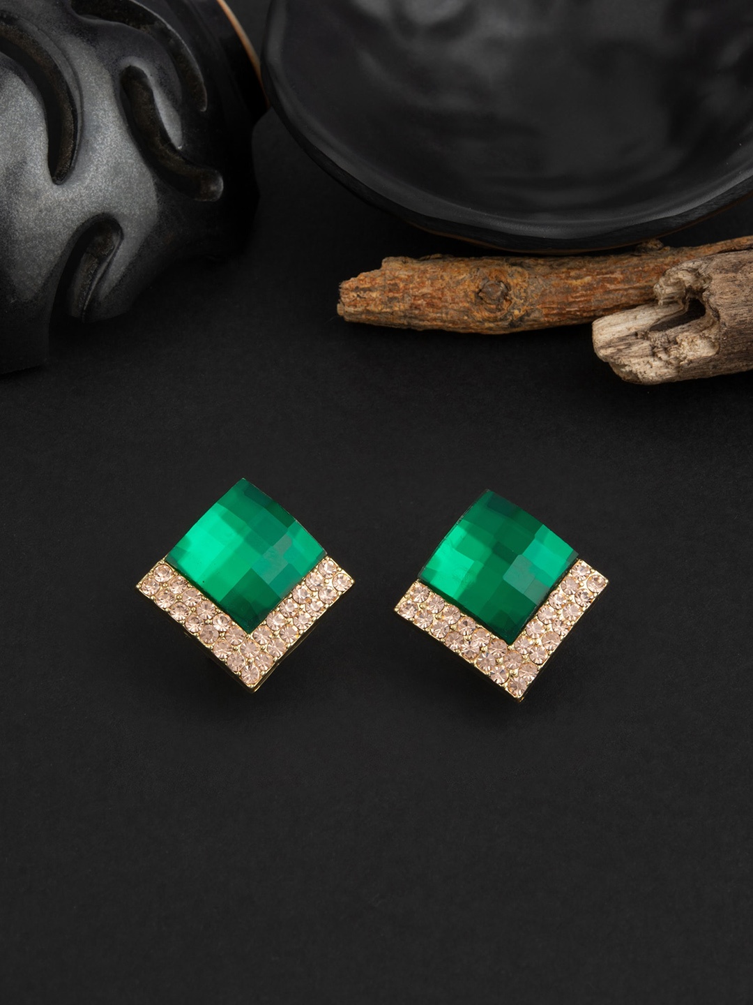 

E2O Gold Plated Contemporary Stone Studded Studs Earrings