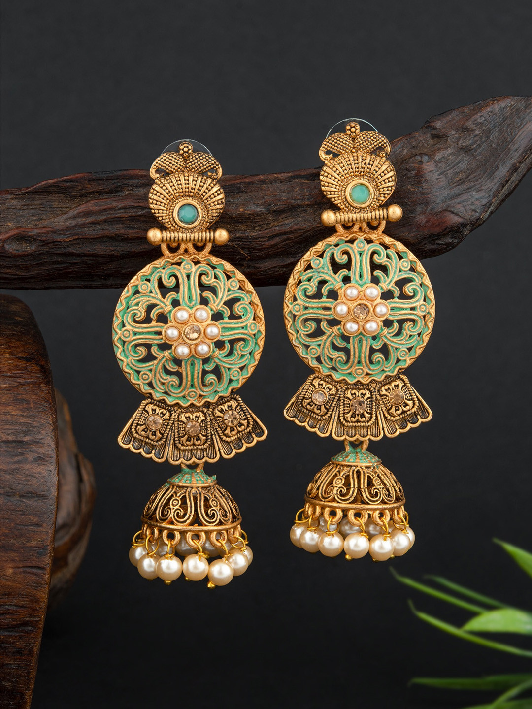 

E2O Gold Plated Contemporary Meenakari Jhumkas Earrings