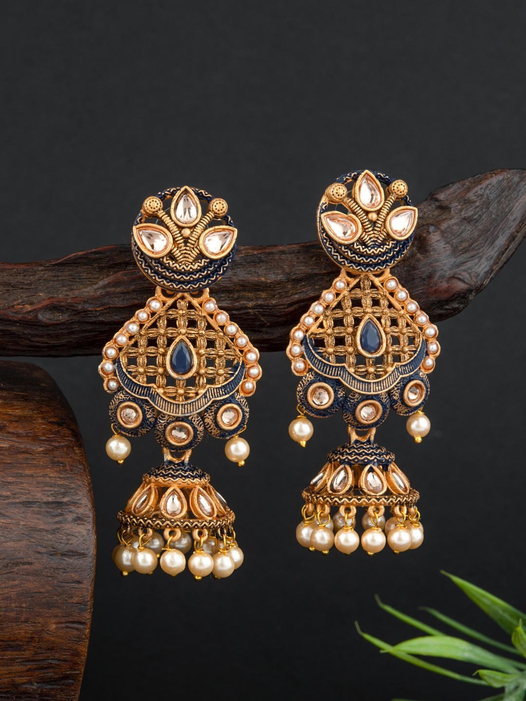 

E2O Gold-Plated Contemporary Meenakari Jhumkas Earrings