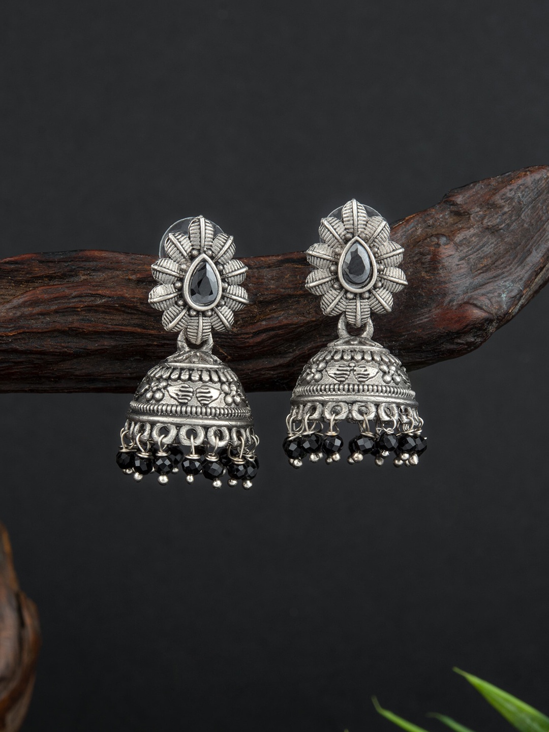

E2O Brass-Plated Contemporary Jhumkas Earrings, Silver