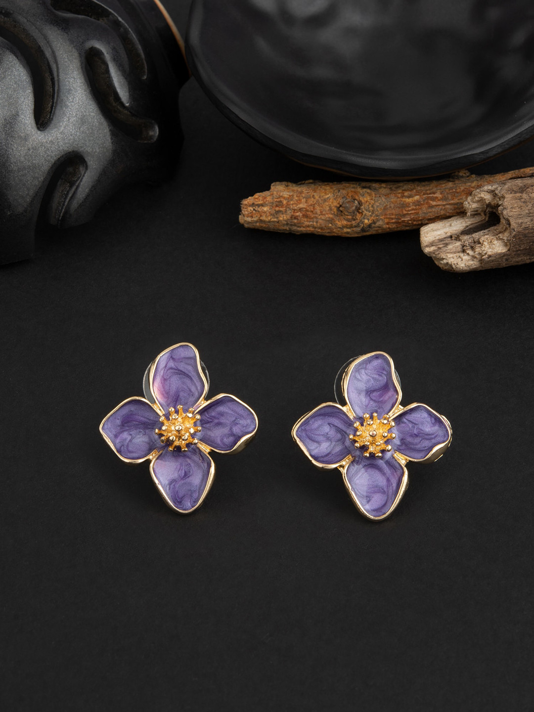 

E2O Gold Plated Floral Shaped Studs Earrings