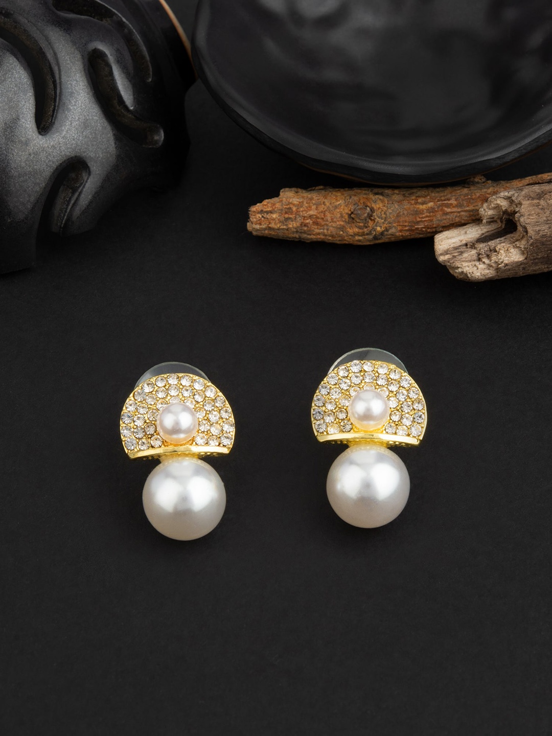 

E2O Gold-Plated Contemporary Stone Studded Drop Earrings