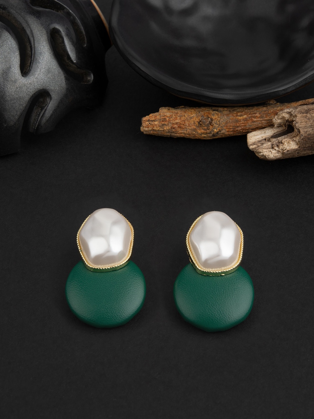 

E2O Gold Plated Stone Studded Contemporary Drop Earrings