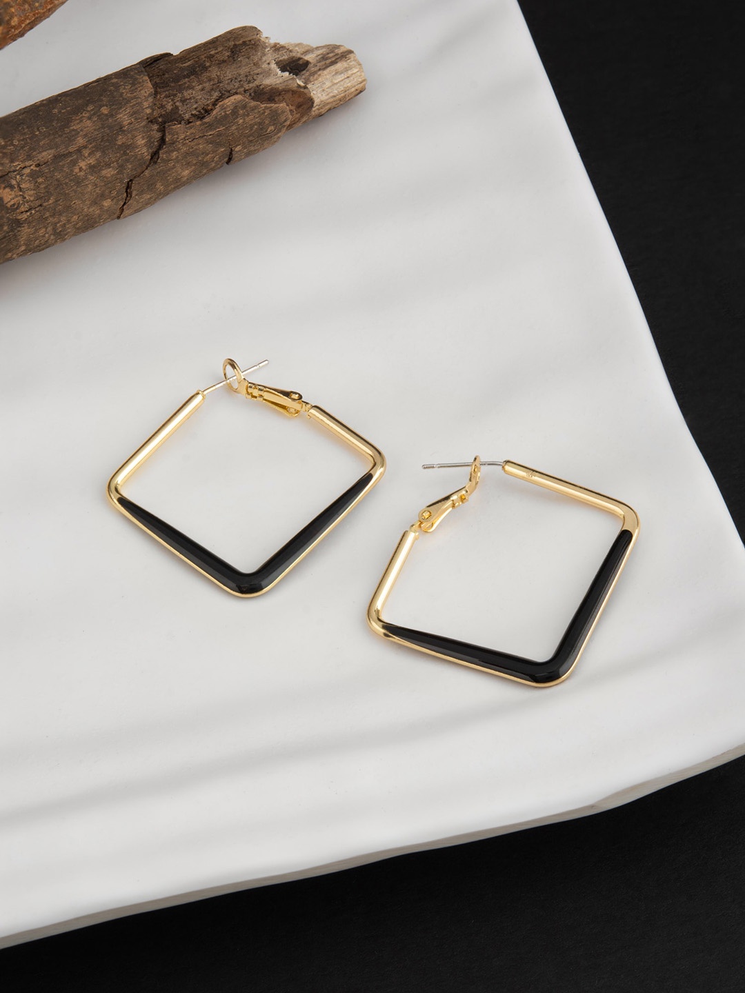 

E2O Gold-Plated Contemporary Hoop Earrings, Black