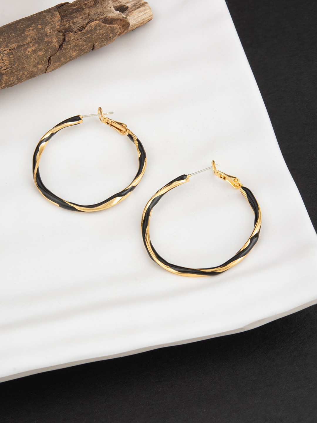 

E2O Gold-Plated Circular Hoop Earrings, Black