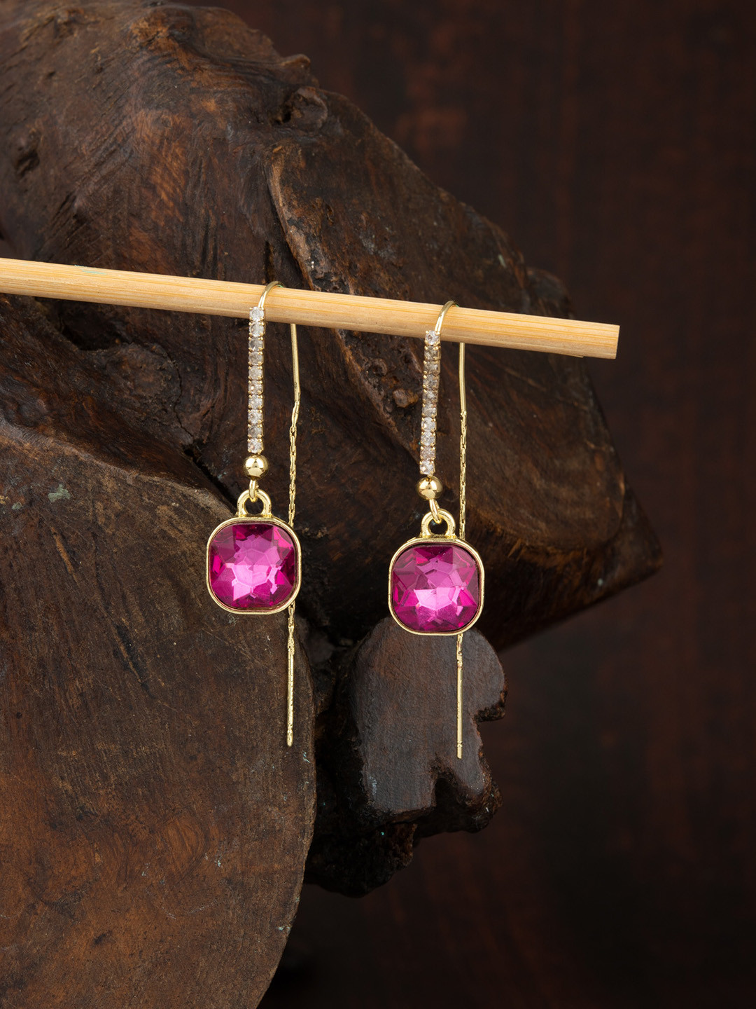 

E2O Gold-Plated Contemporary Drop Earrings, Pink