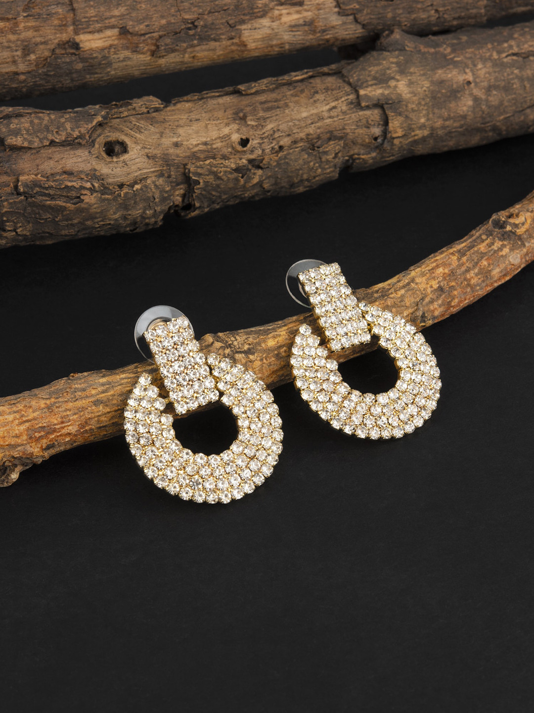 

E2O Silver Plated Stone Studded Contemporary Drop Earrings