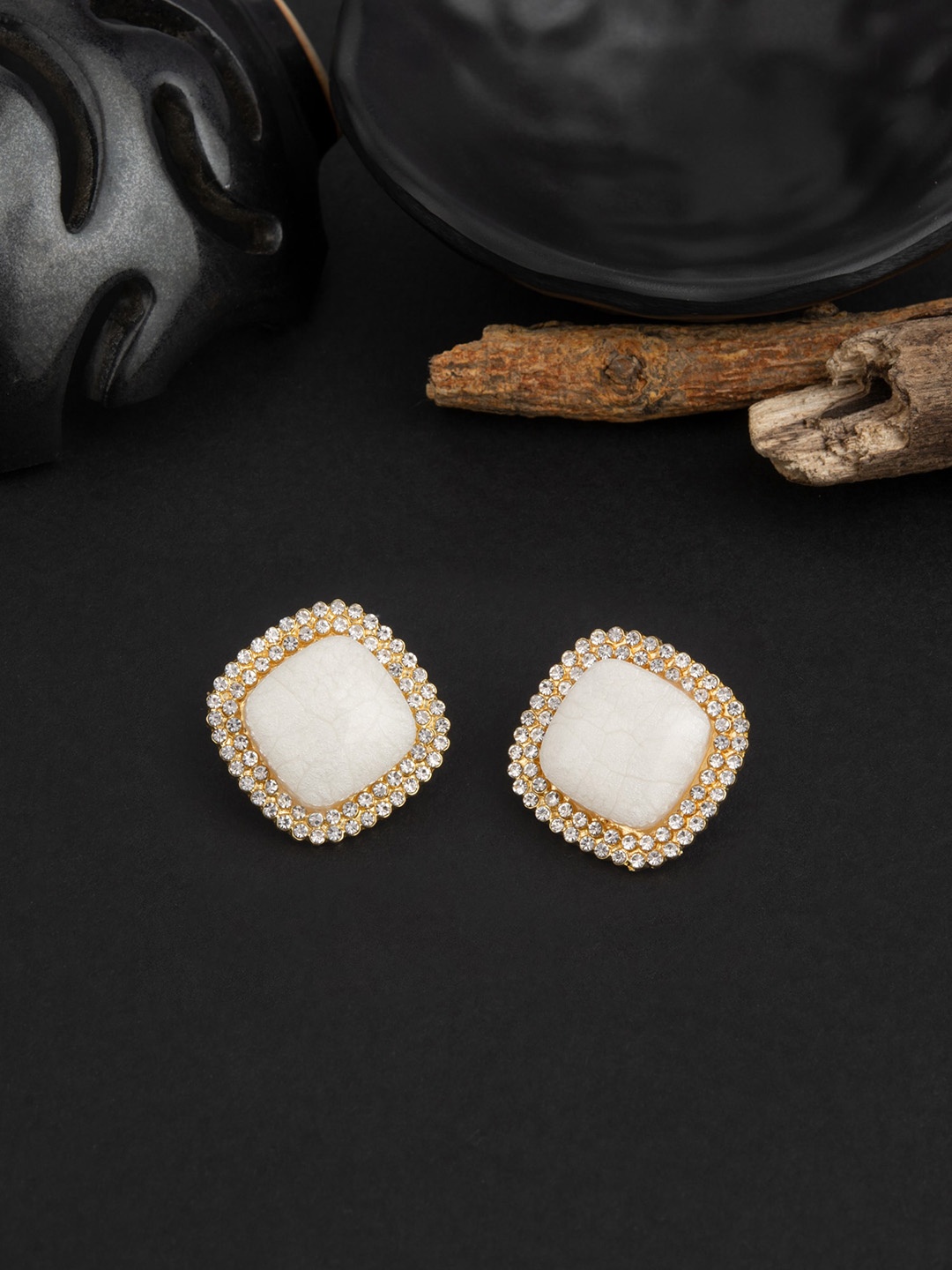 

E2O Gold-Plated Contemporary Stud Earrings, White