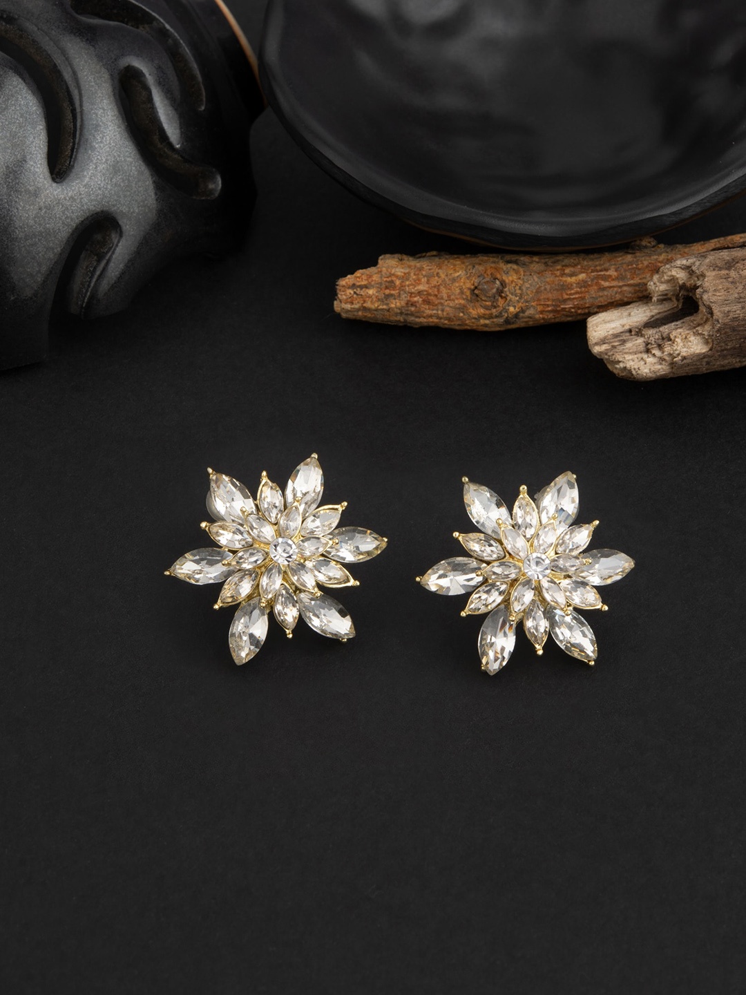 

E2O Gold-Plated Contemporary Studs Earrings, White