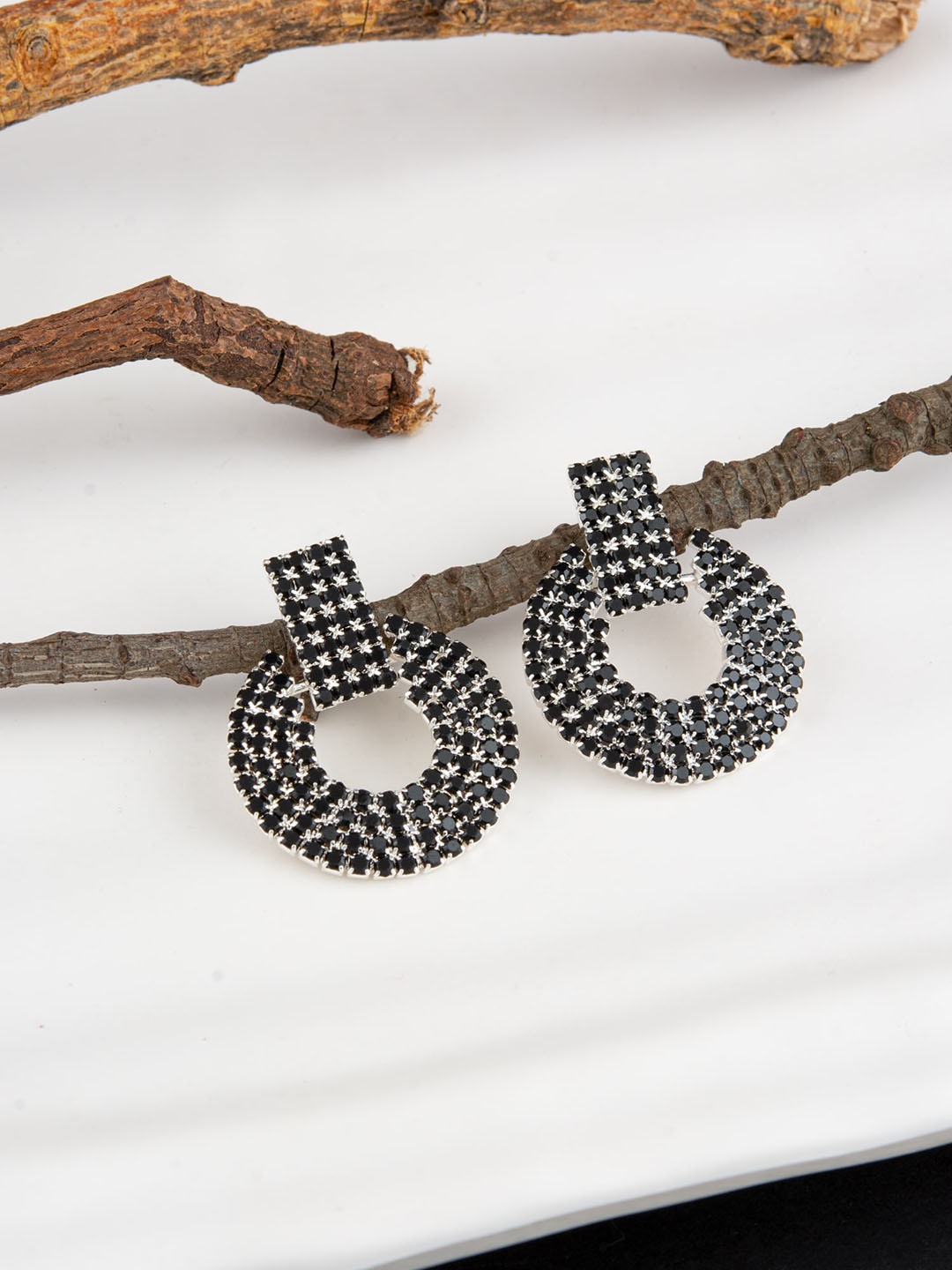 

E2O Gold-Plated Contemporary Drop Earrings, Black