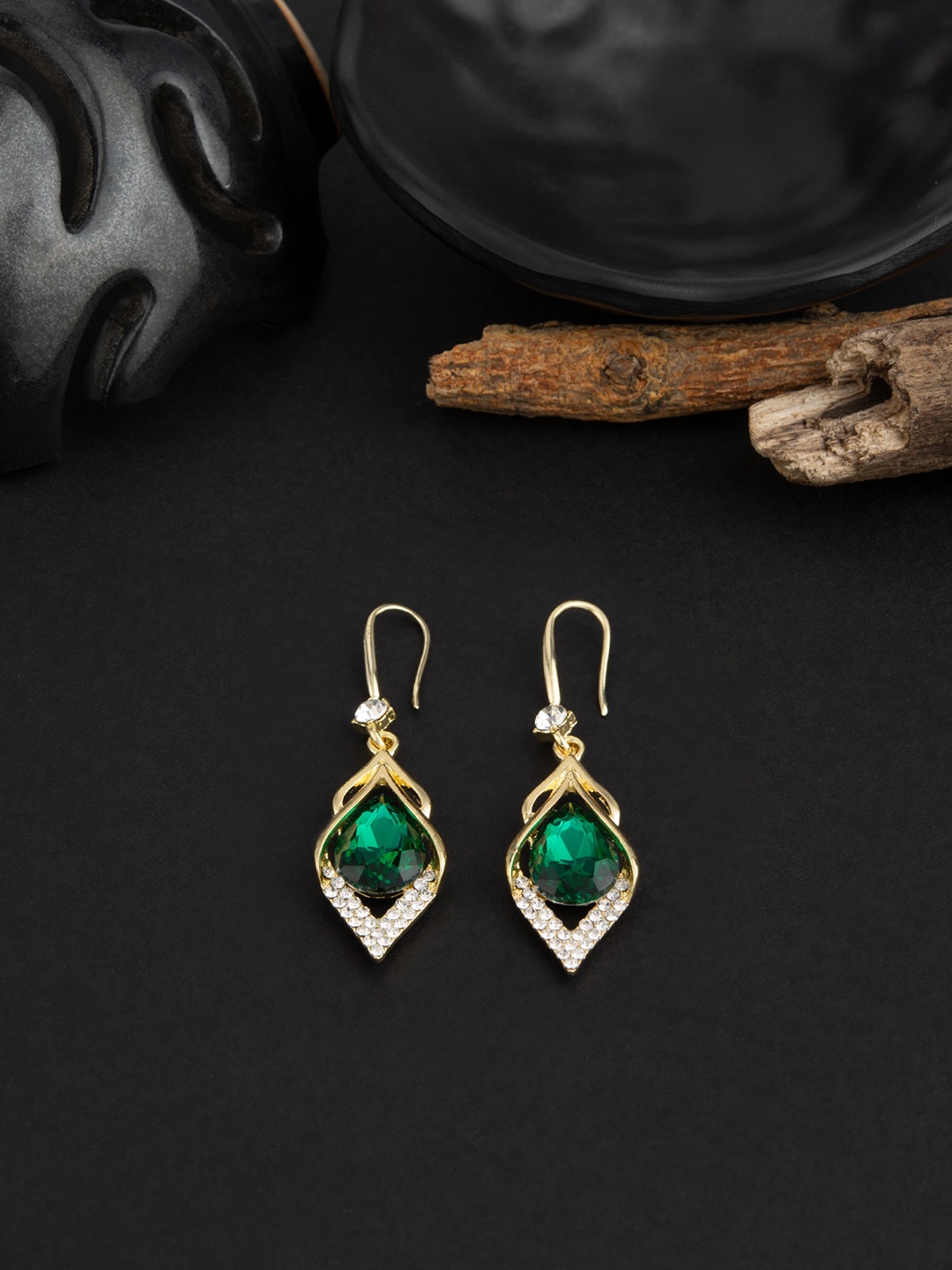 

E2O Gold-Plated Contemporary Drop Earrings, Green