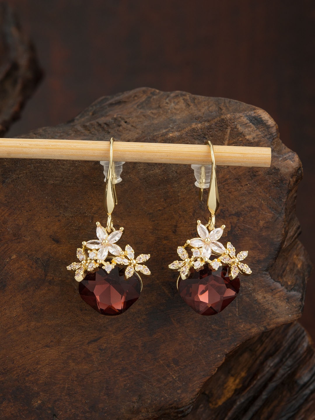 

E2O Gold Plated Contemporary Stone Studded Drop Earrings
