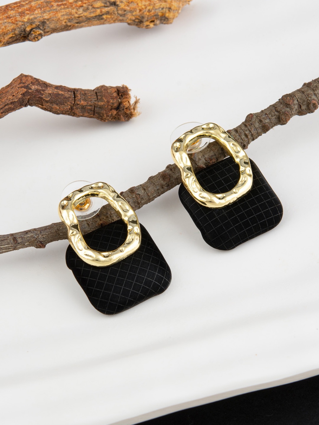 

E2O Gold-Plated Contemporary Drop Earrings, Black