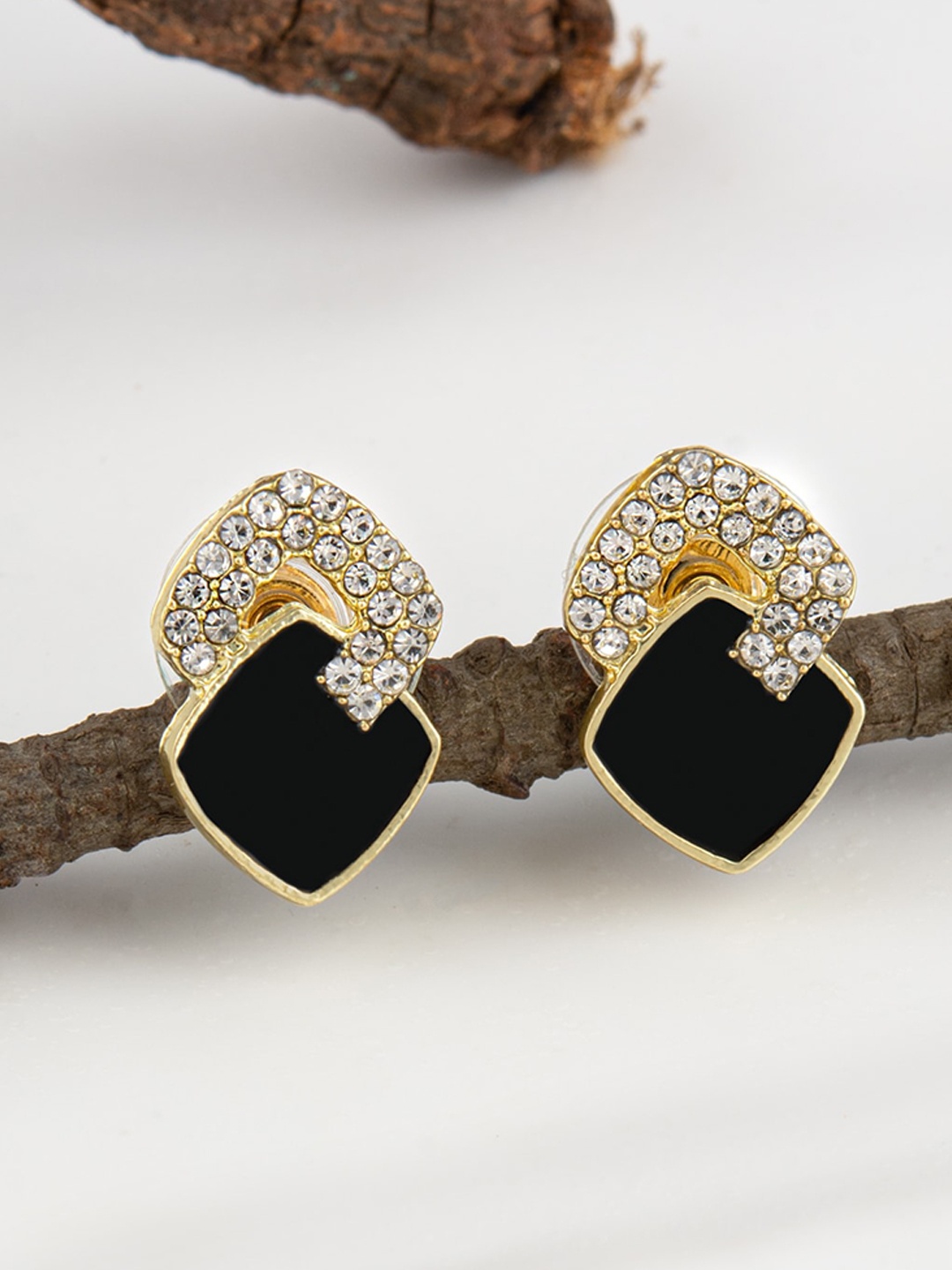 

E2O Gold Plated Stone Studded Contemporary Studs Earrings