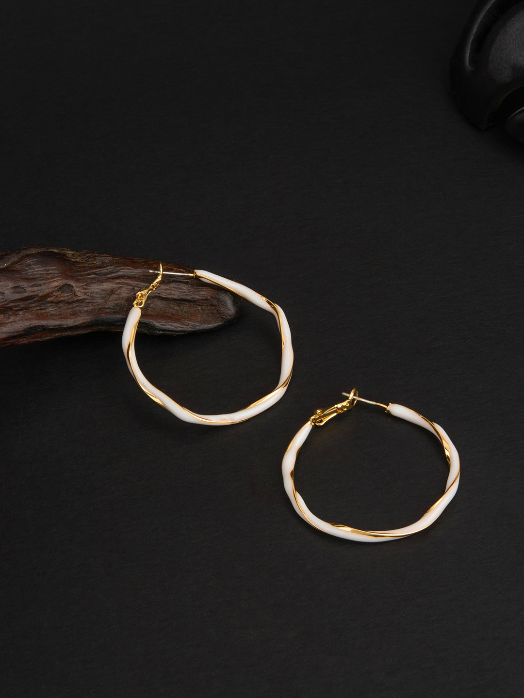 

E2O Gold-Plated Contemporary Hoop Earrings, White