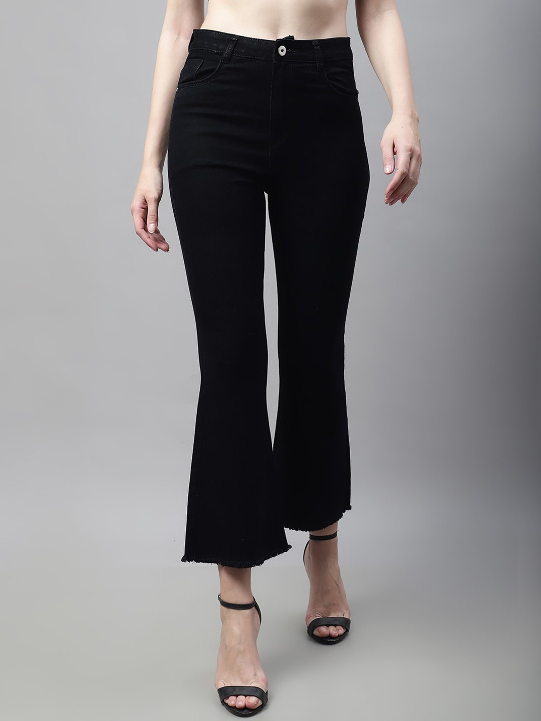 

ELLIS Women High Rise Clean Look Stretchable Bootcut Cropped Jeans, Black